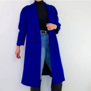 Puff Sleeve Cobalt Blue Wool Fall Winter Coat | Vintage 80's Ladies Clothing